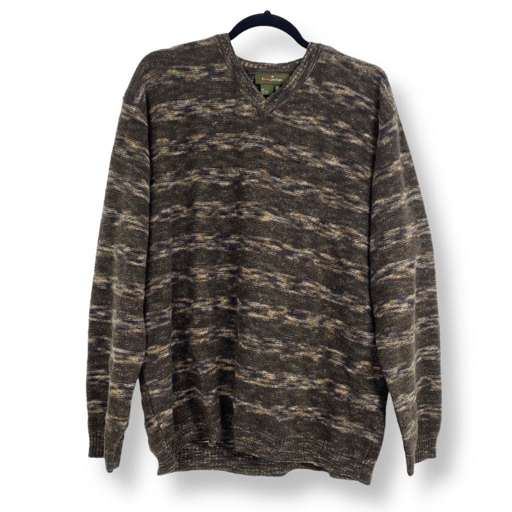 Ermenegildo Zegna Brown Wool Striped Pullover Crew Neck Sweater